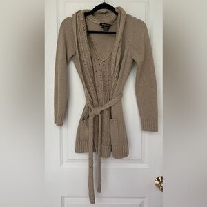 Etcetera Women’s Tan Wool Cashmere Knit Cardigan Belt Fall and Winter Clothing